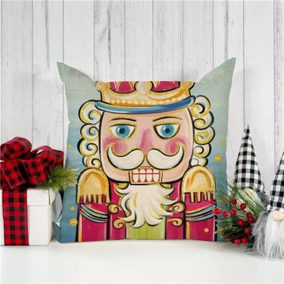 Set of 4 Merry Christmas Nutcracker Decorative Throw Pillow Covers 18x18 Inch - Picture 4 of 8